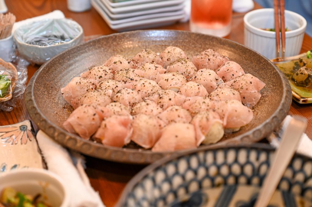 Mashed potato balls with ham.